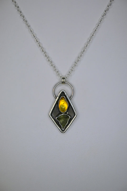 'Medium' Moldavite & Amber Necklace