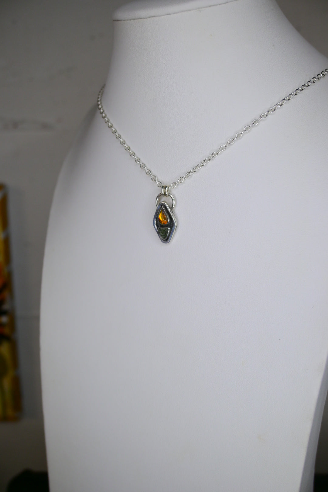 'Mini' Moldavite & Amber Necklace