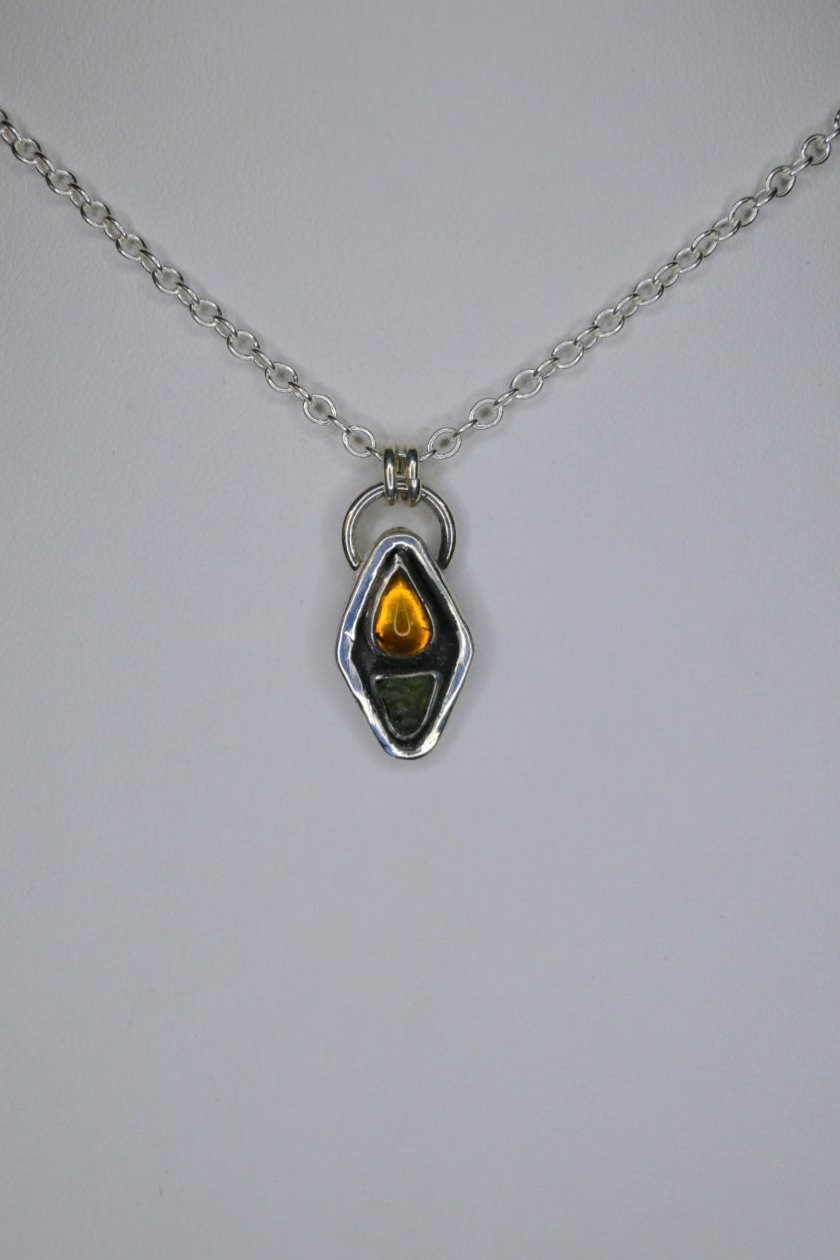 'Mini' Moldavite & Amber Necklace