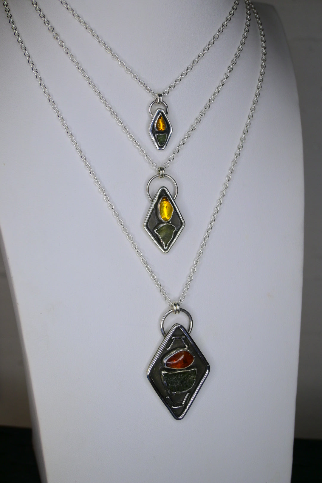 'Medium' Moldavite & Amber Necklace