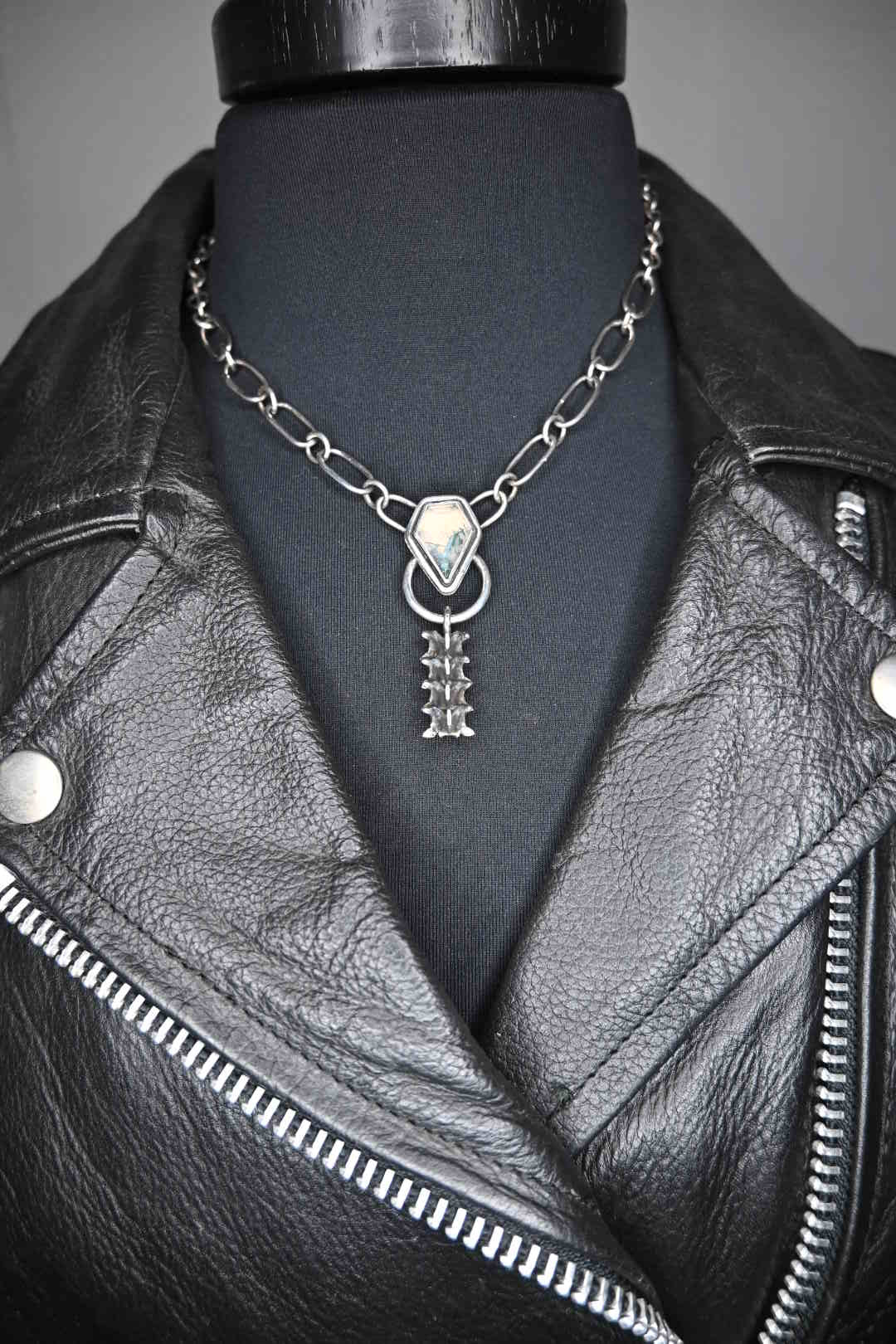 Moss Agate & Snake Vertebrae Necklace