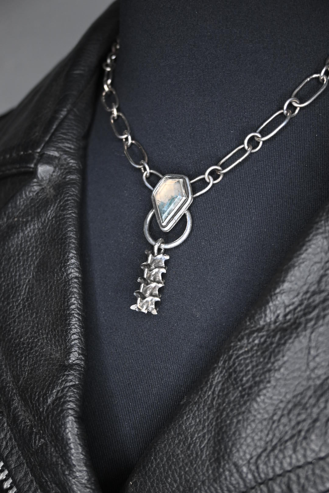 Moss Agate & Snake Vertebrae Necklace