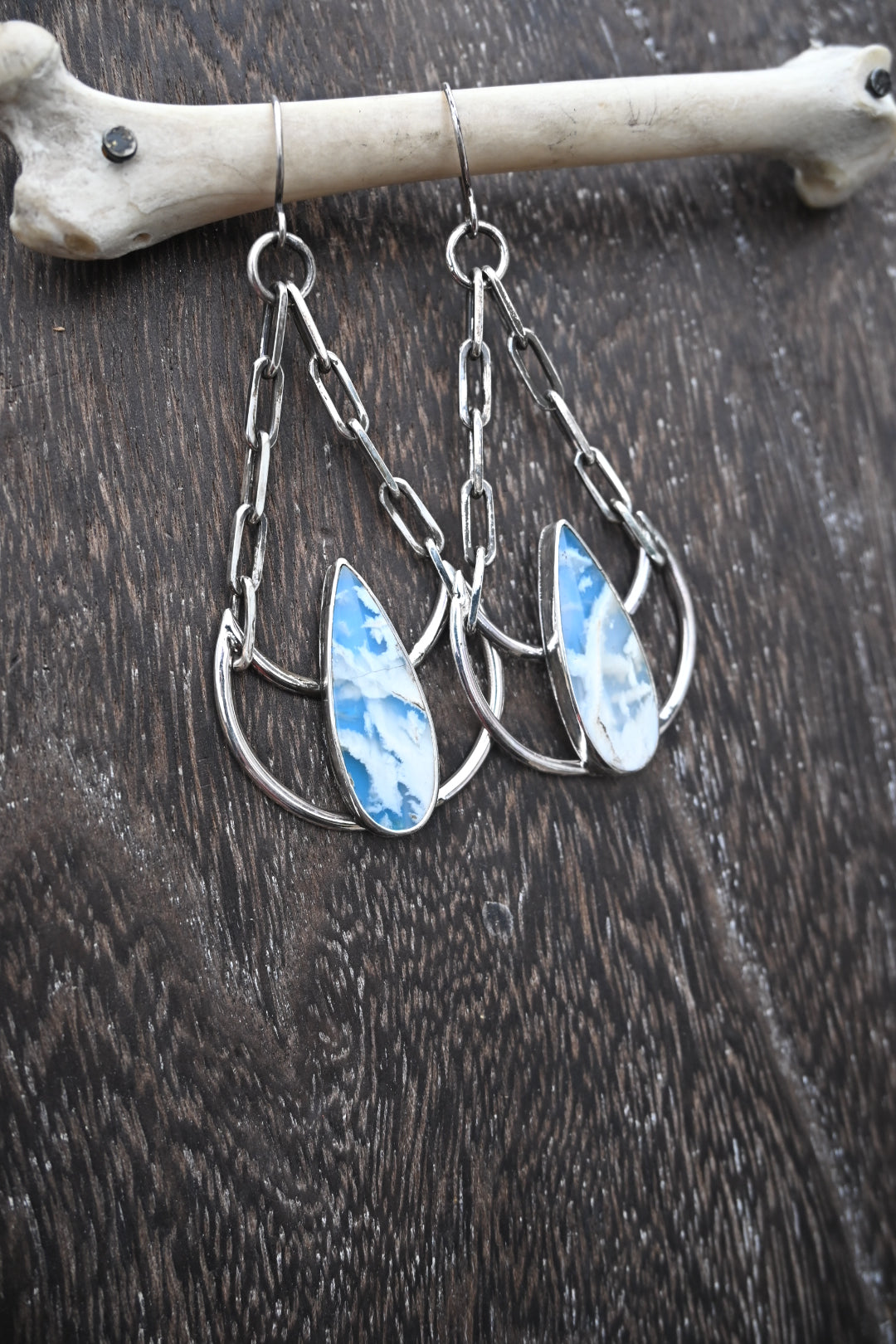Plume Agate Crescent Earrings