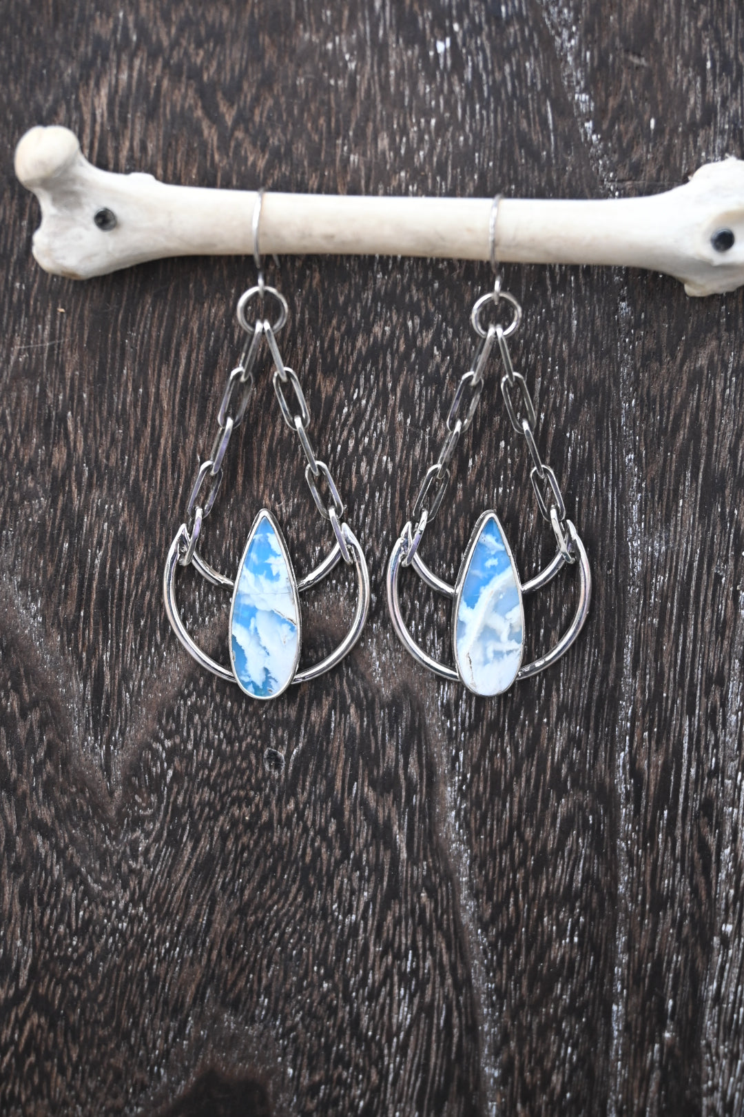 Plume Agate Crescent Earrings