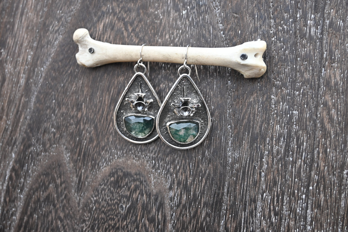 Moss Agate & Snake Vertebrae Earrings