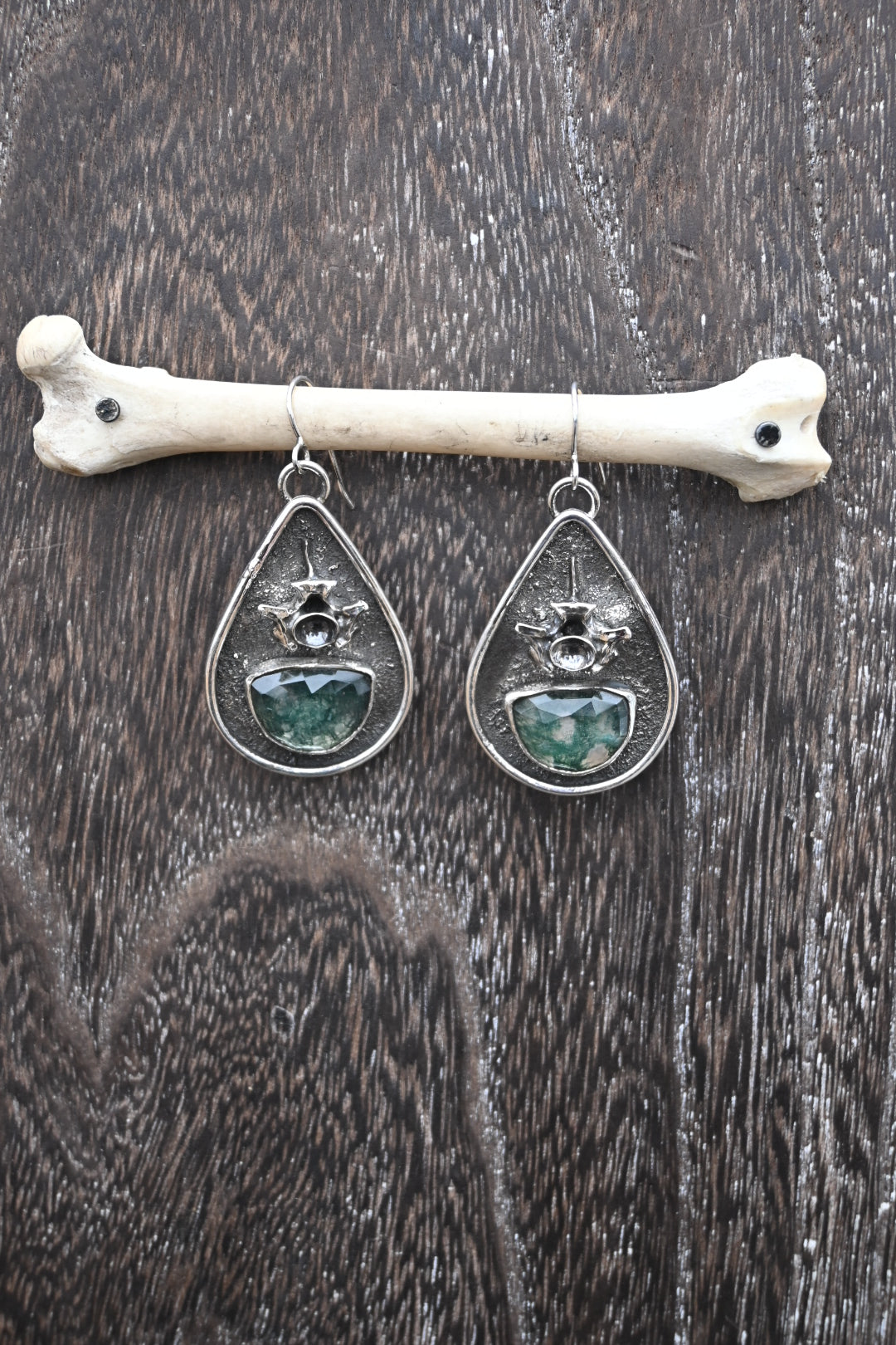 Moss Agate & Snake Vertebrae Earrings