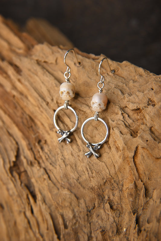 Shipwreck Pearl "Crossbone" Hoop Earrings