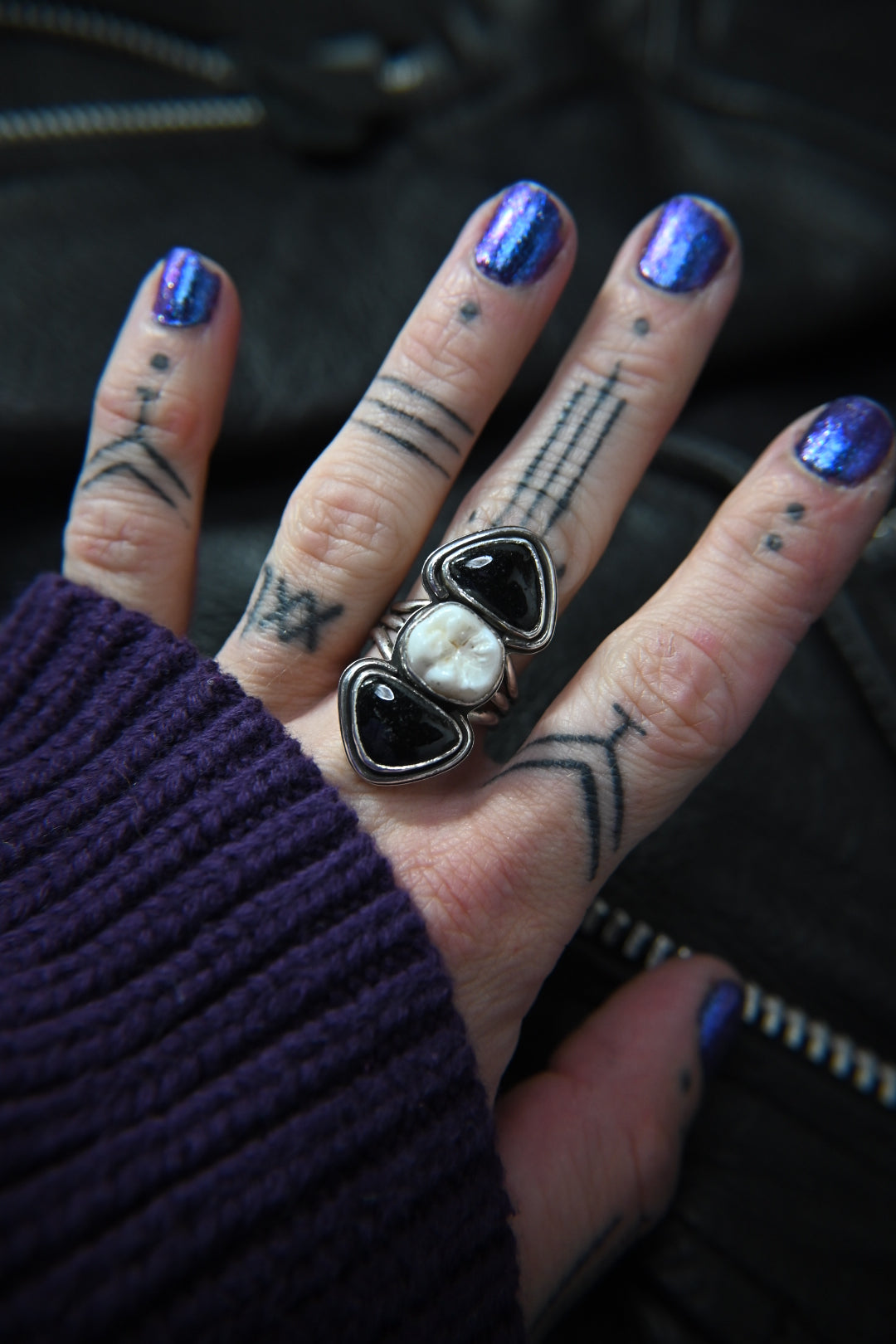 Tooth & Black Tourmaline Ring