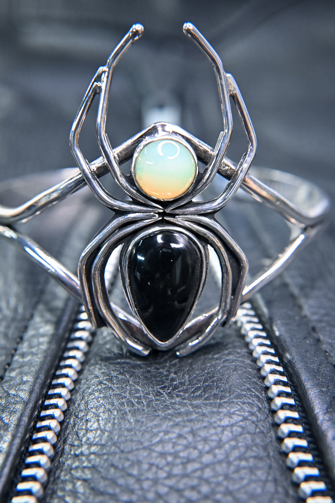 Obsidian & Uranium Glass Spider Bracelet