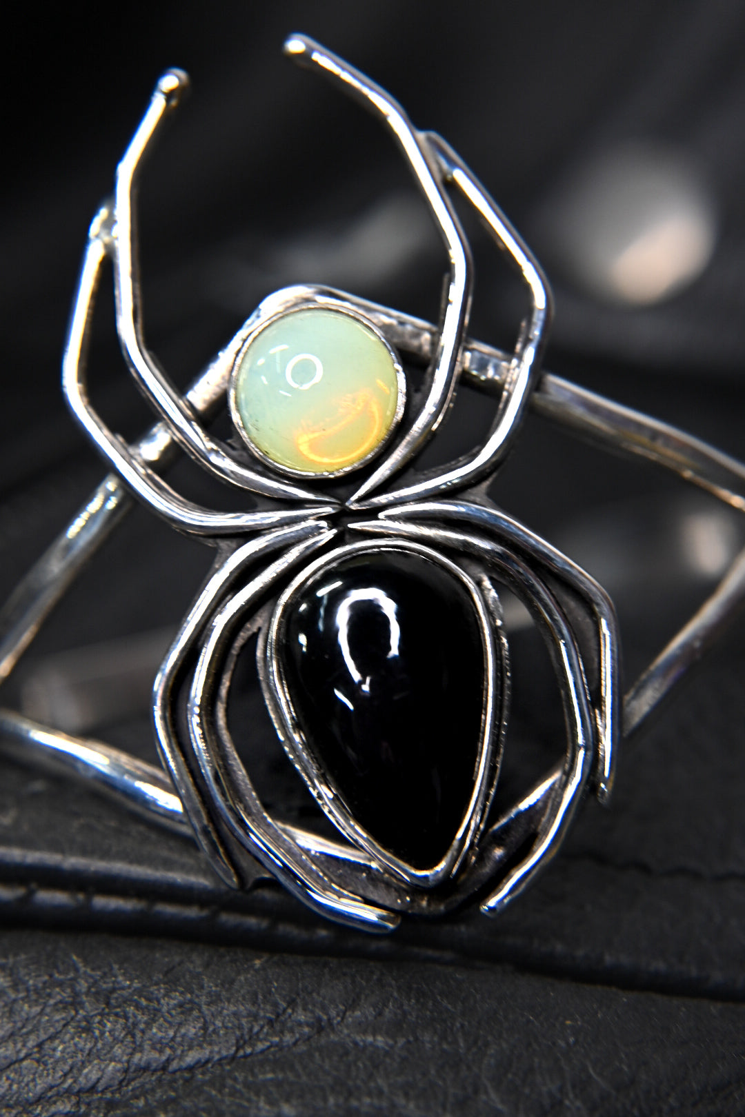 Obsidian & Uranium Glass Spider Bracelet