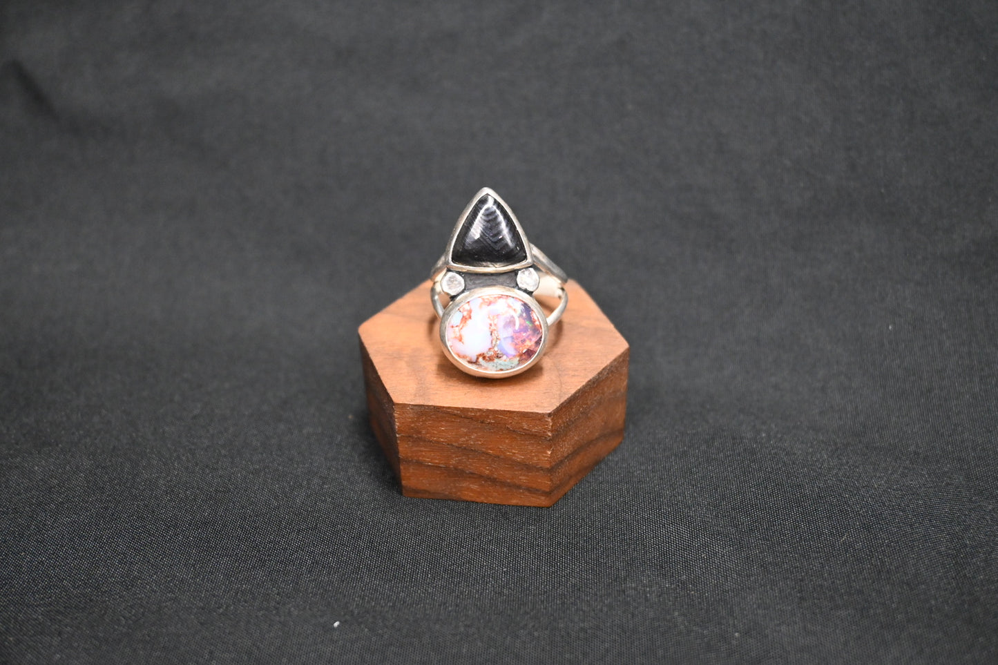 Fire Opal & Psilomelane Ring