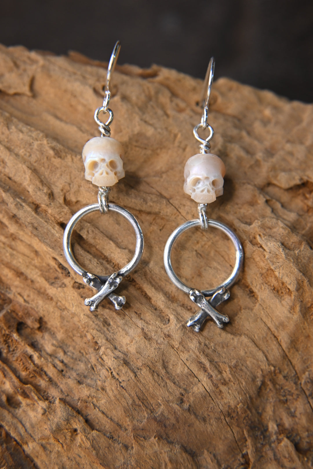 Shipwreck Pearl "Crossbone" Hoop Earrings