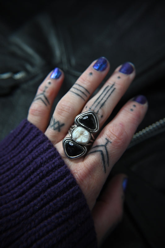 Tooth & Black Tourmaline Ring