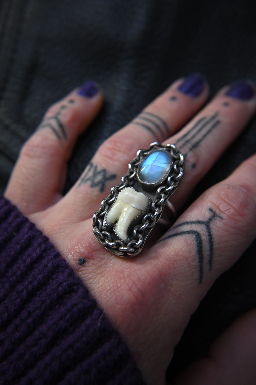 Tooth & Moonstone Ring