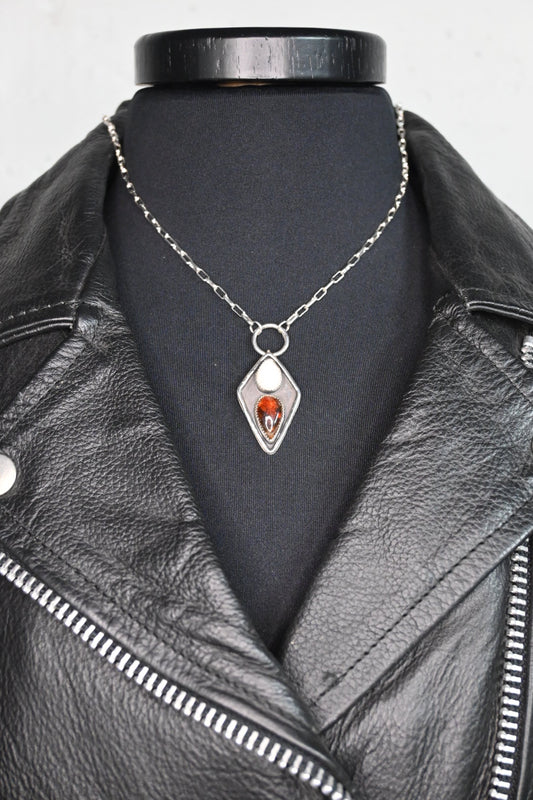 Boulder Opal & Amber Shield Necklace
