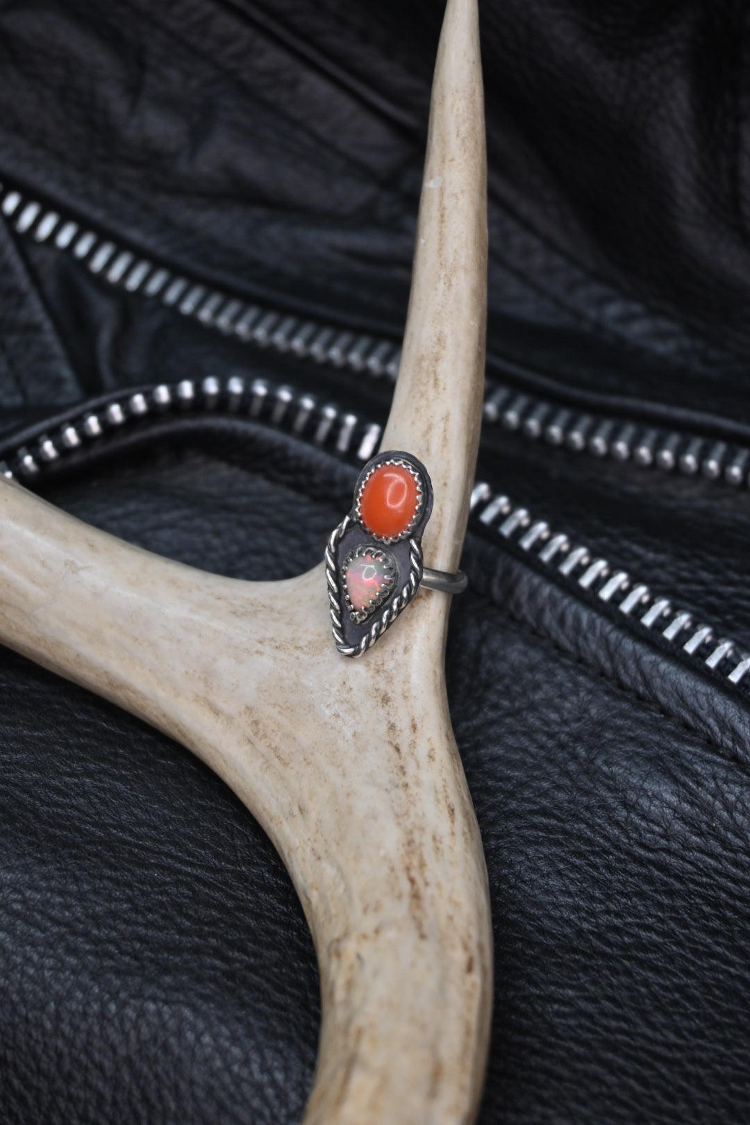 Ethiopian Opal & Coral Ring