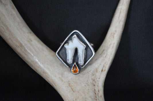 Coyote Tooth & Amber Ring