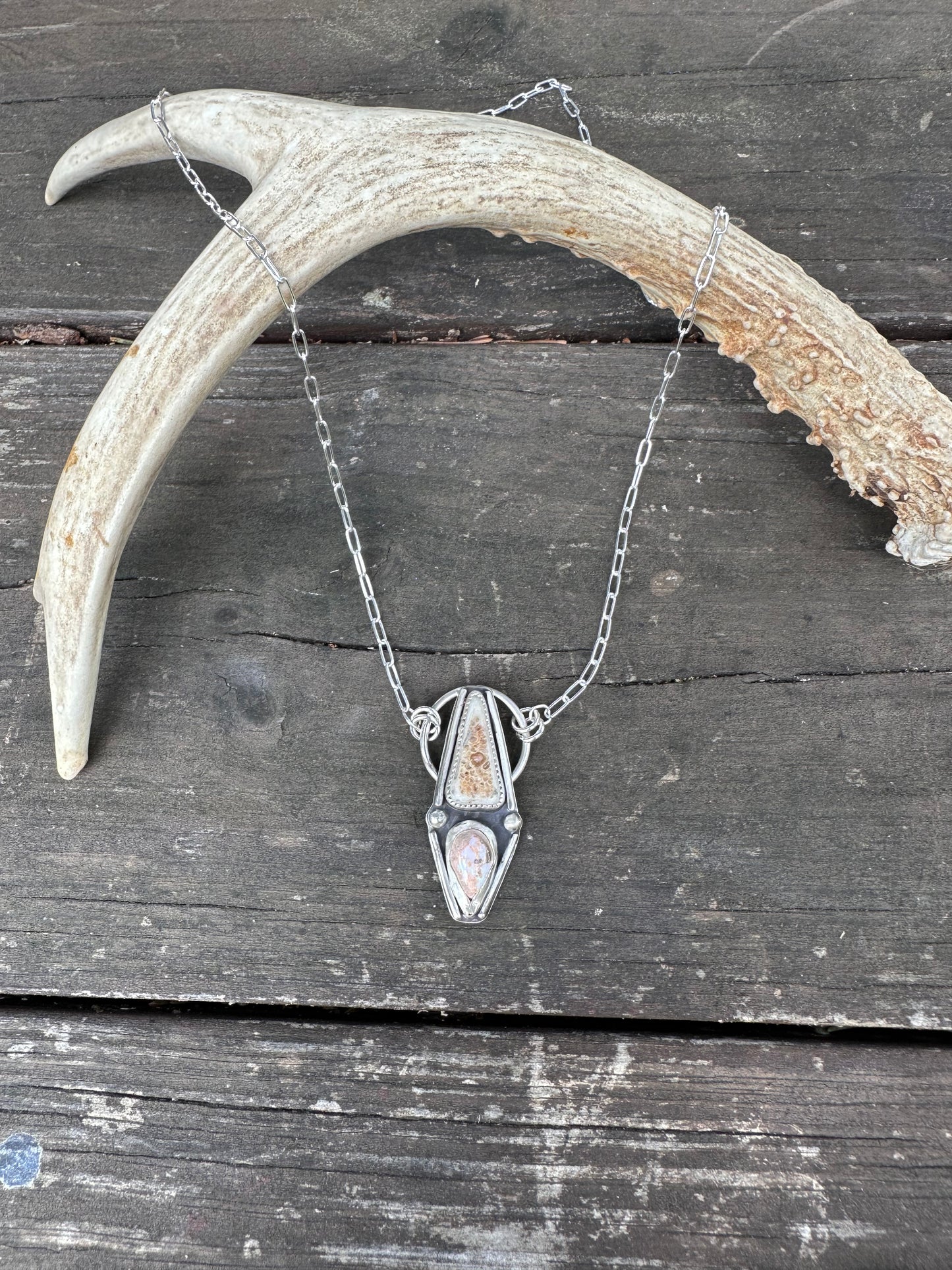 Bone Slice & Fire Opal Necklace