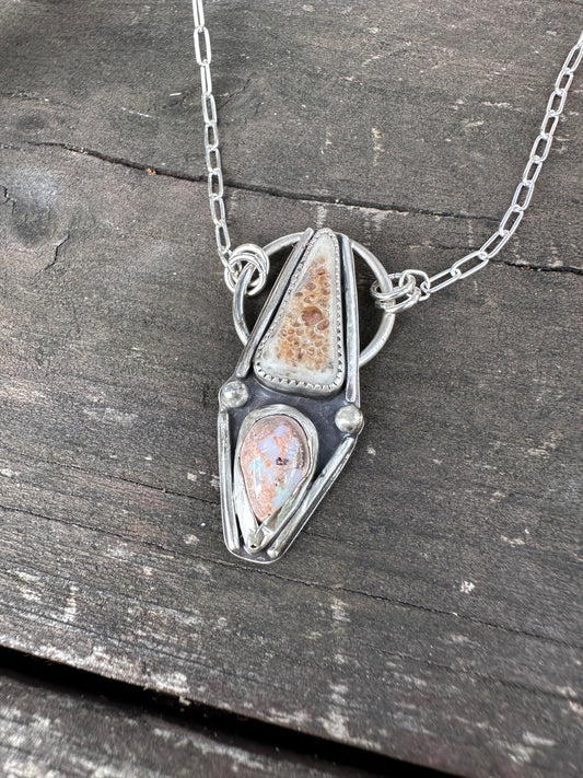 Bone Slice & Fire Opal Necklace